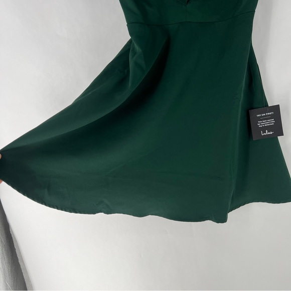Lulus Divine Darling Hunter Green Ruffled V-Neck Skater Dress NWT Size XS‎ - Picture 6 of 15